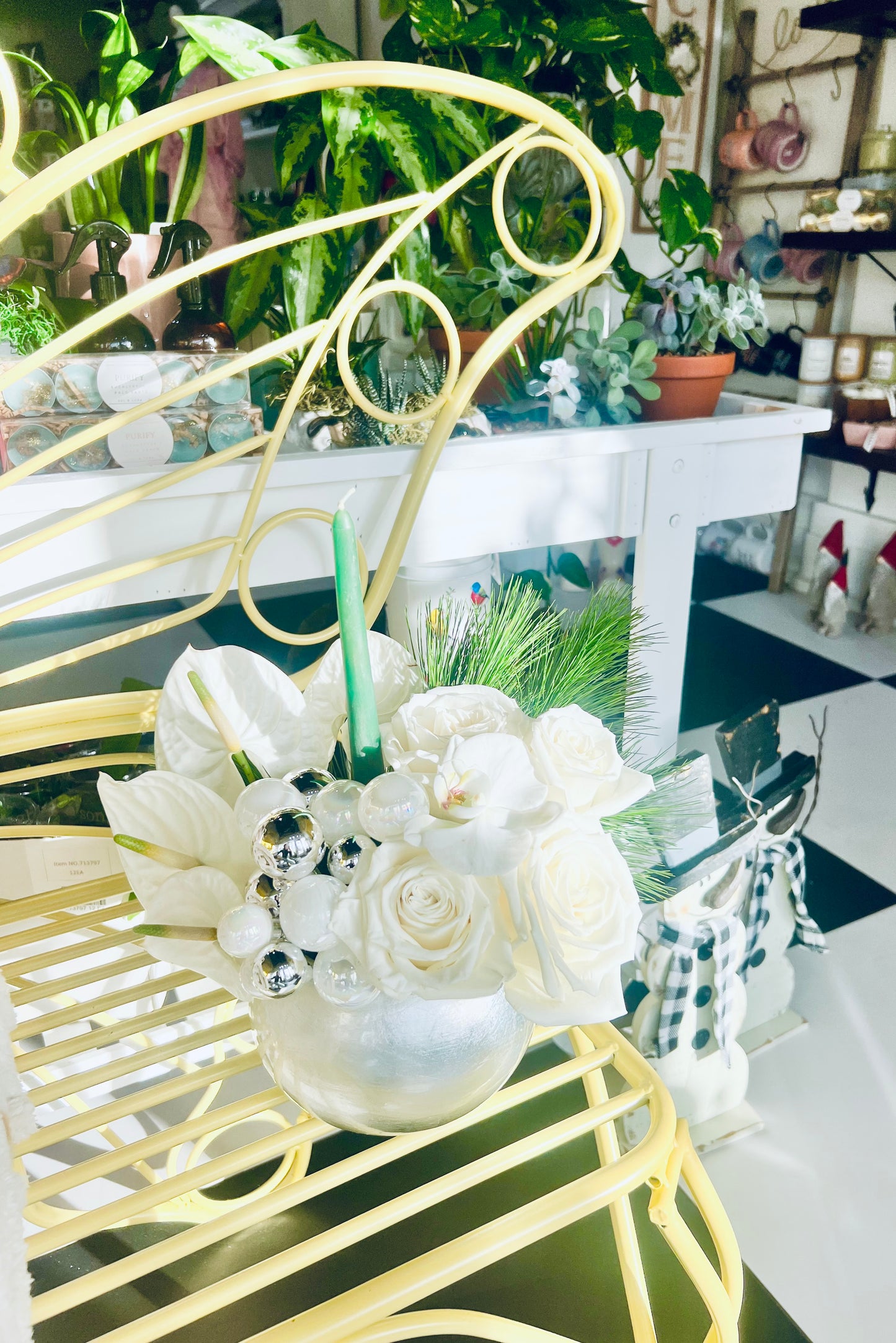 White Anthurium & Evergreen Candle Bowl