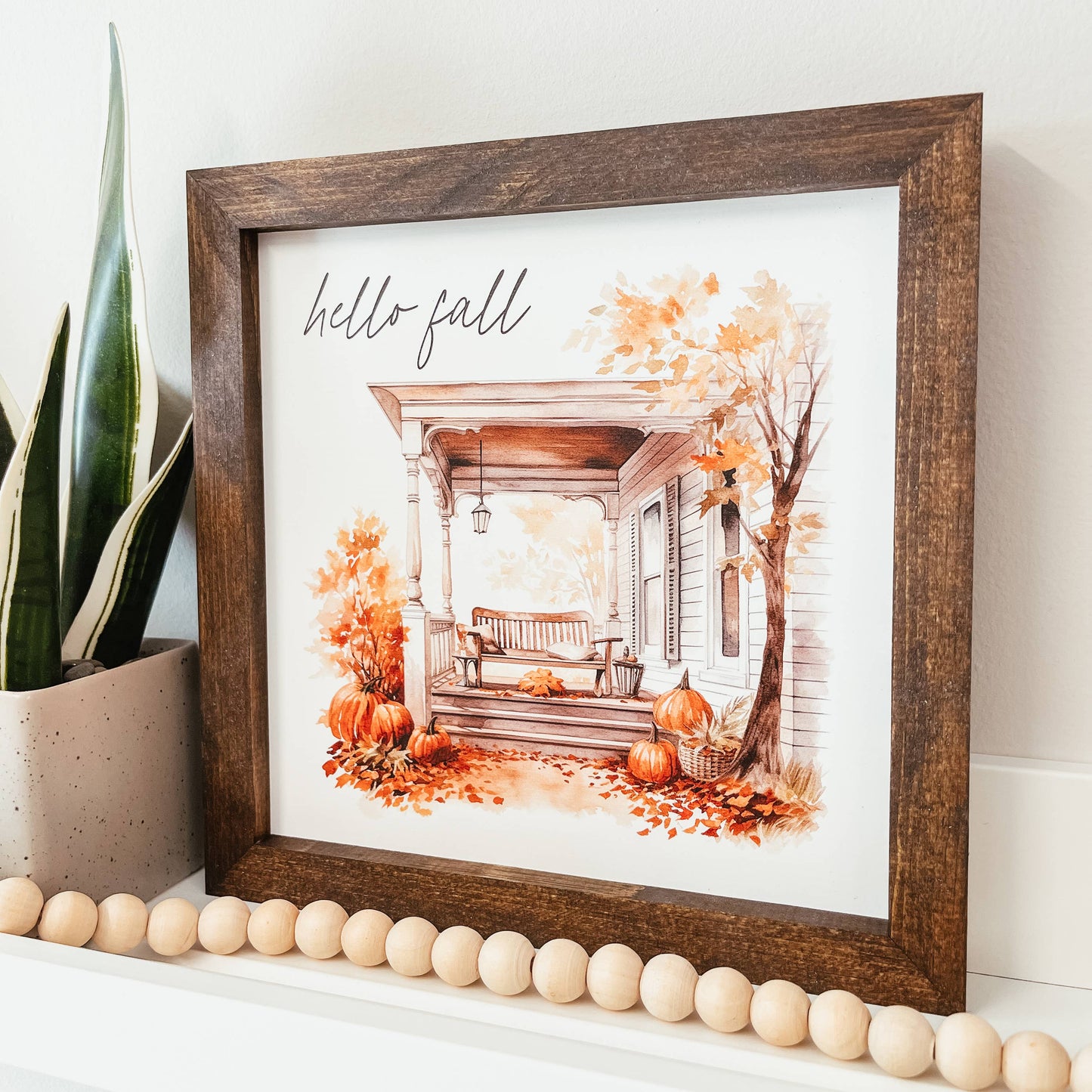 Hello Fall Framed Wood Sign