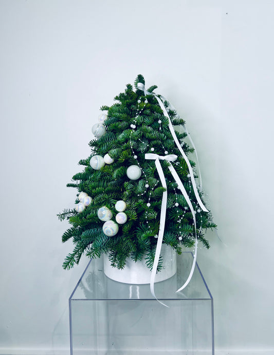 Winter White Ribbon Mini Christmas Tree
