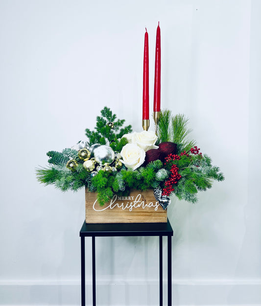 Merry Christmas Wood Box Centerpiece