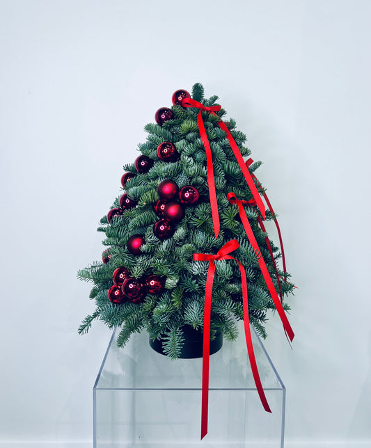 Scarlet Red Ribbon Mini Christmas Tree