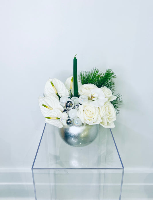 White Anthurium & Evergreen Candle Bowl