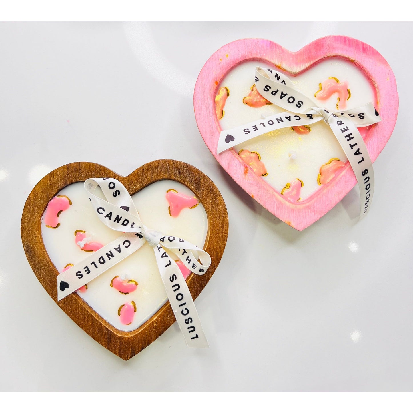 Hand Painted Wooden Bowl Heart Shaped Candle