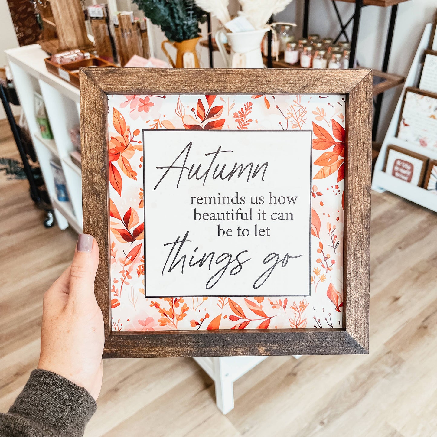 Autumn Let Things Go Framed Wood Sign