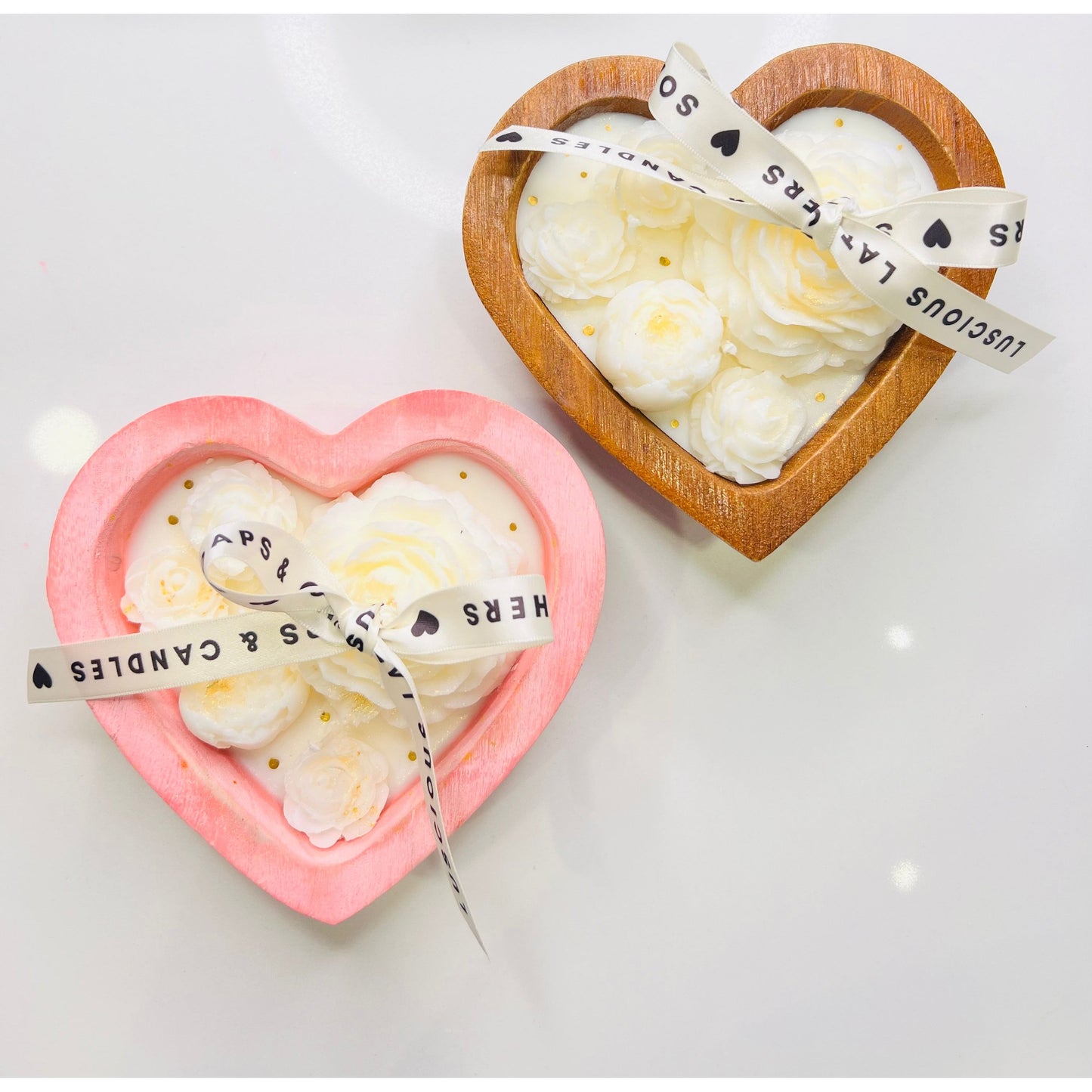 Wooden Bowl Heart Shaped Candle / Wax Melts