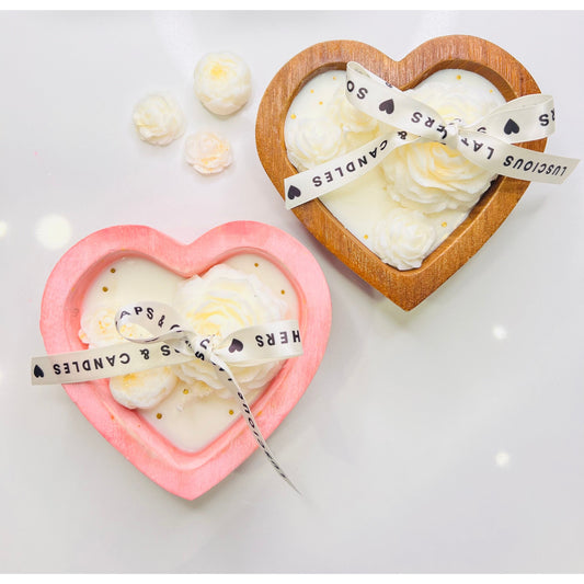 Wooden Bowl Heart Shaped Candle / Wax Melts