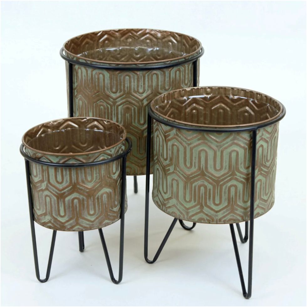 AGED COPPER FINISH GEO PRINT METAL PLANT STANDS