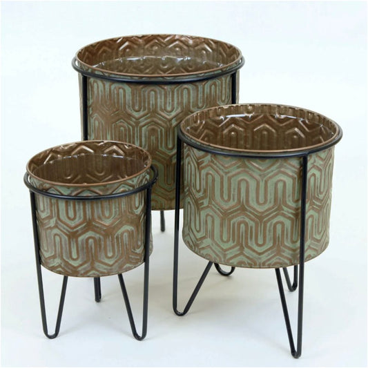 AGED COPPER FINISH GEO PRINT METAL PLANT STANDS