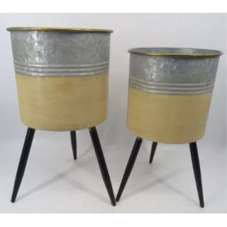 YELLOW DIP METAL PLANT STANDS WITH GOLDEN RIM