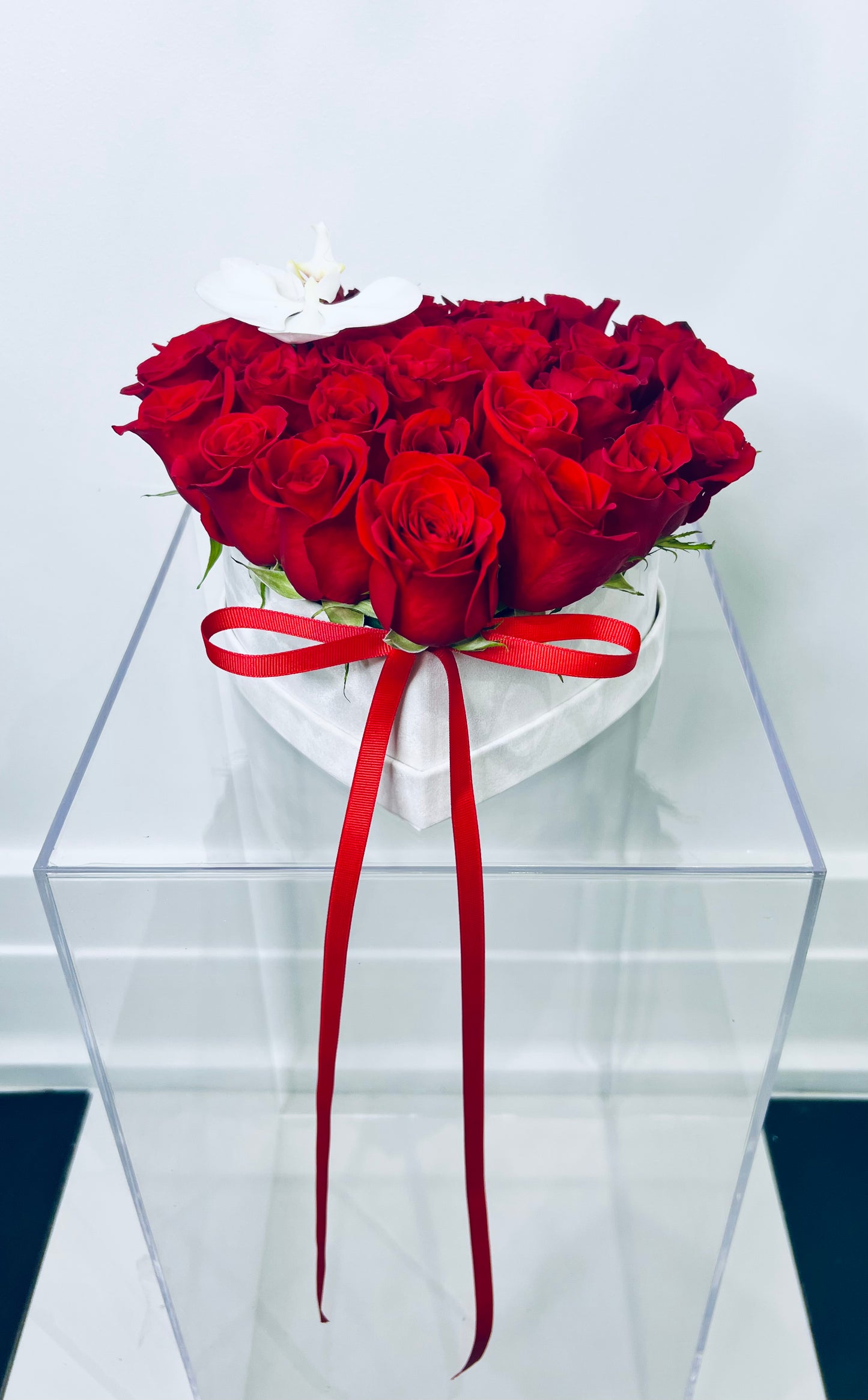 Roses and Orchid Box Arrangement