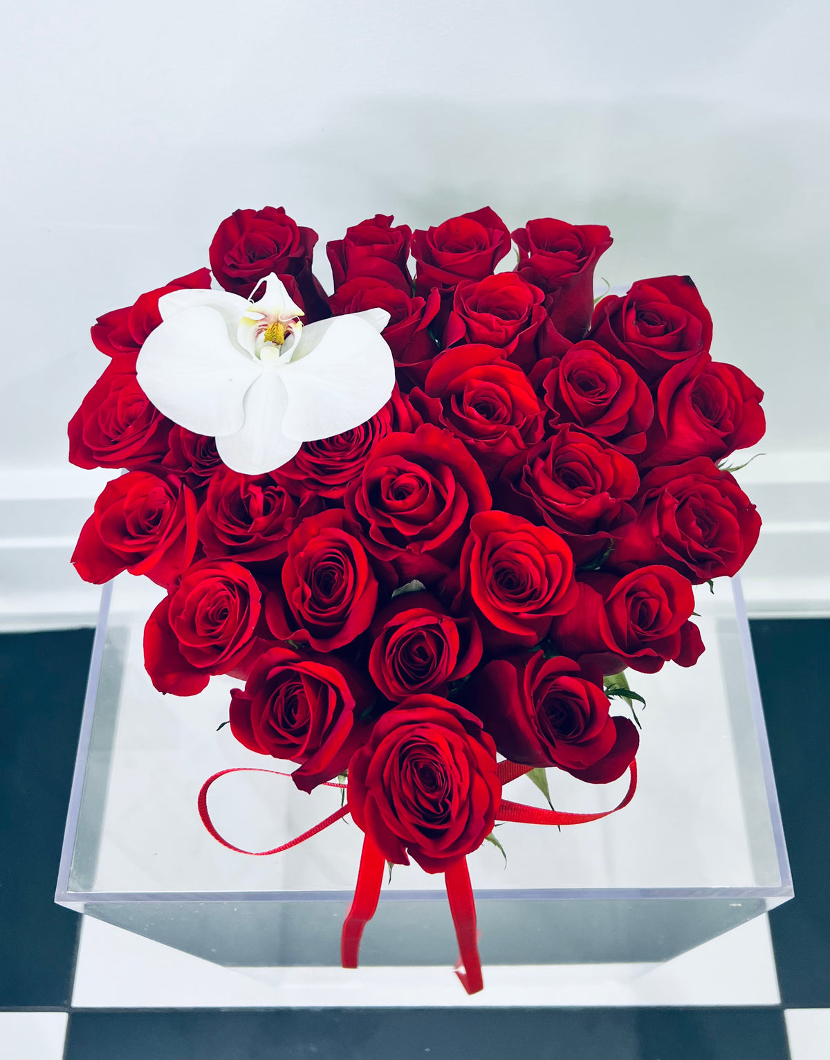Roses and Orchid Box Arrangement