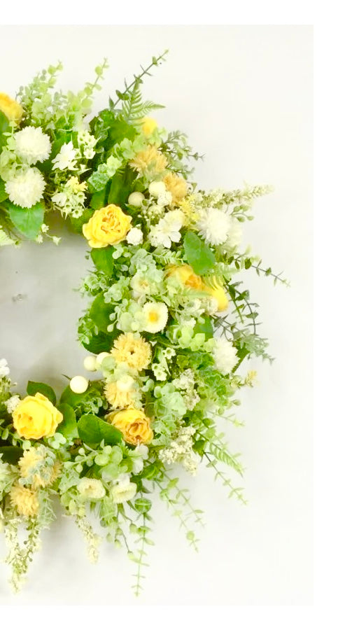 YELLOW AND WHITE FLOWERS FLORAL WREATH 23.5”