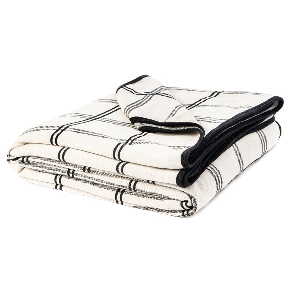 WALTER BEIGE AND BLACK PLAID THROW / PILLOW