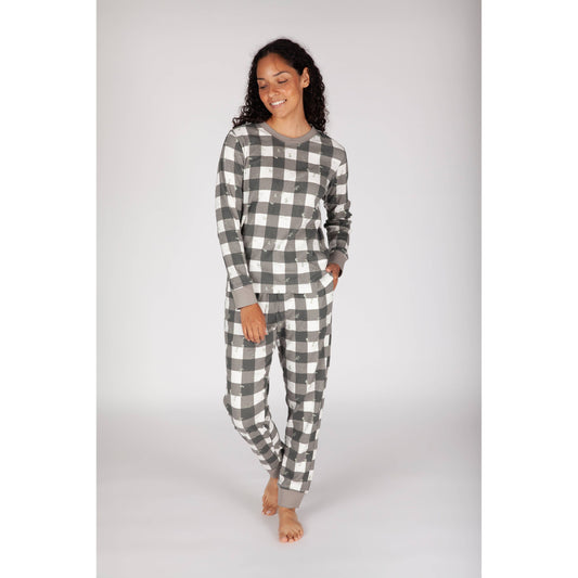 Women's Cotton Pajama Set in Lazy Bird Plaid