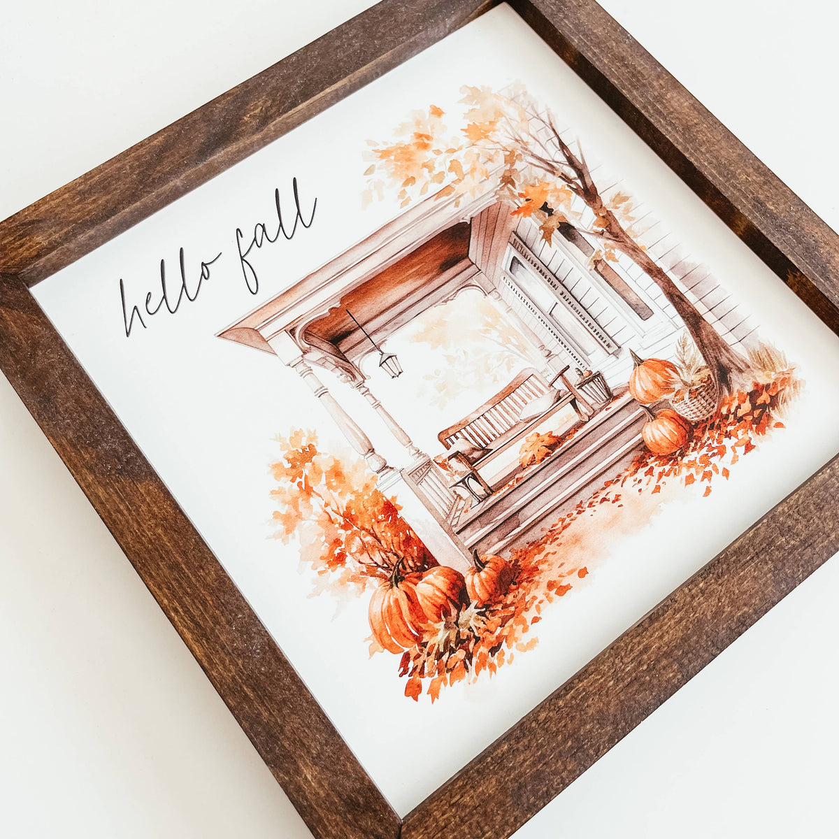 Hello Fall Framed Wood Sign