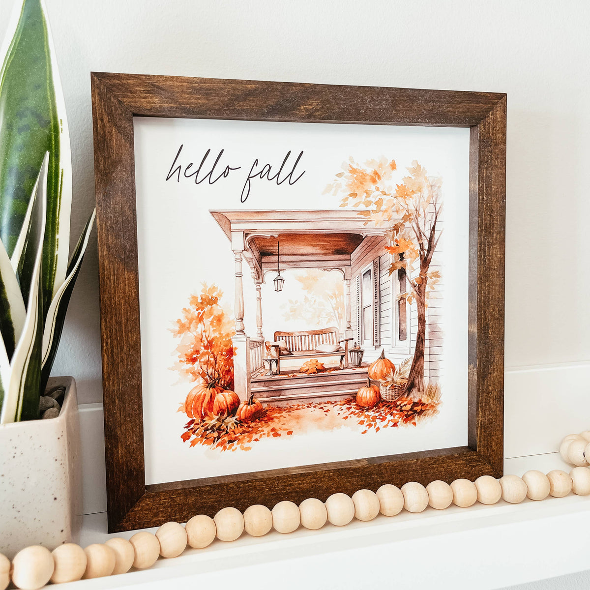 Hello Fall Framed Wood Sign