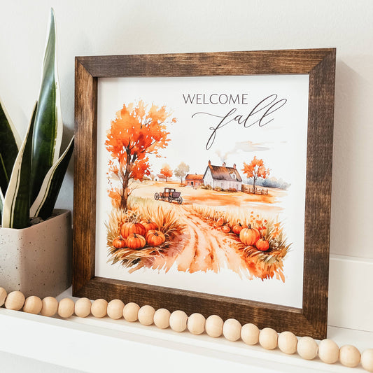 Welcome Fall Framed Wood Sign