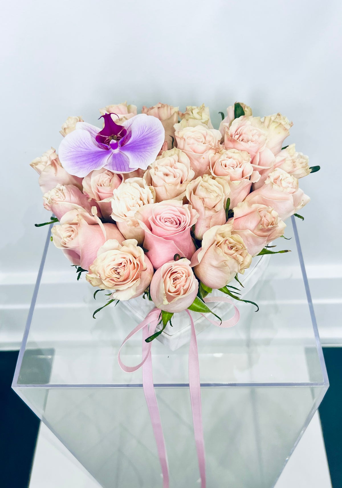 Roses and Orchid Box Arrangement