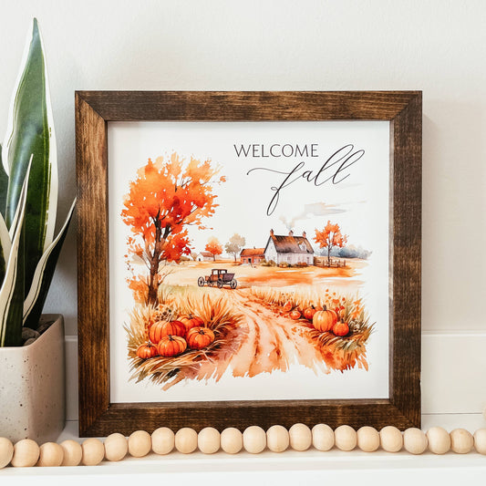 Welcome Fall Framed Wood Sign