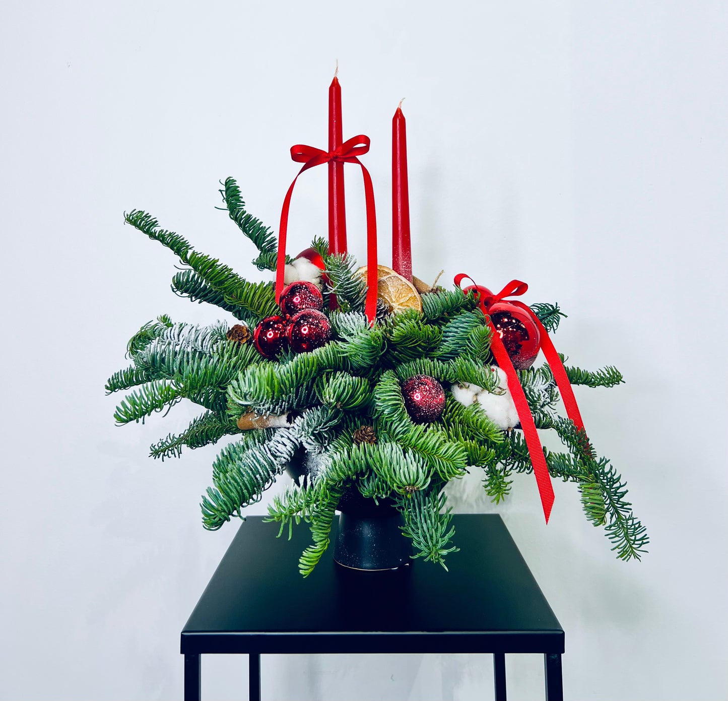 Red Berry Candle Bowl Arrangemen