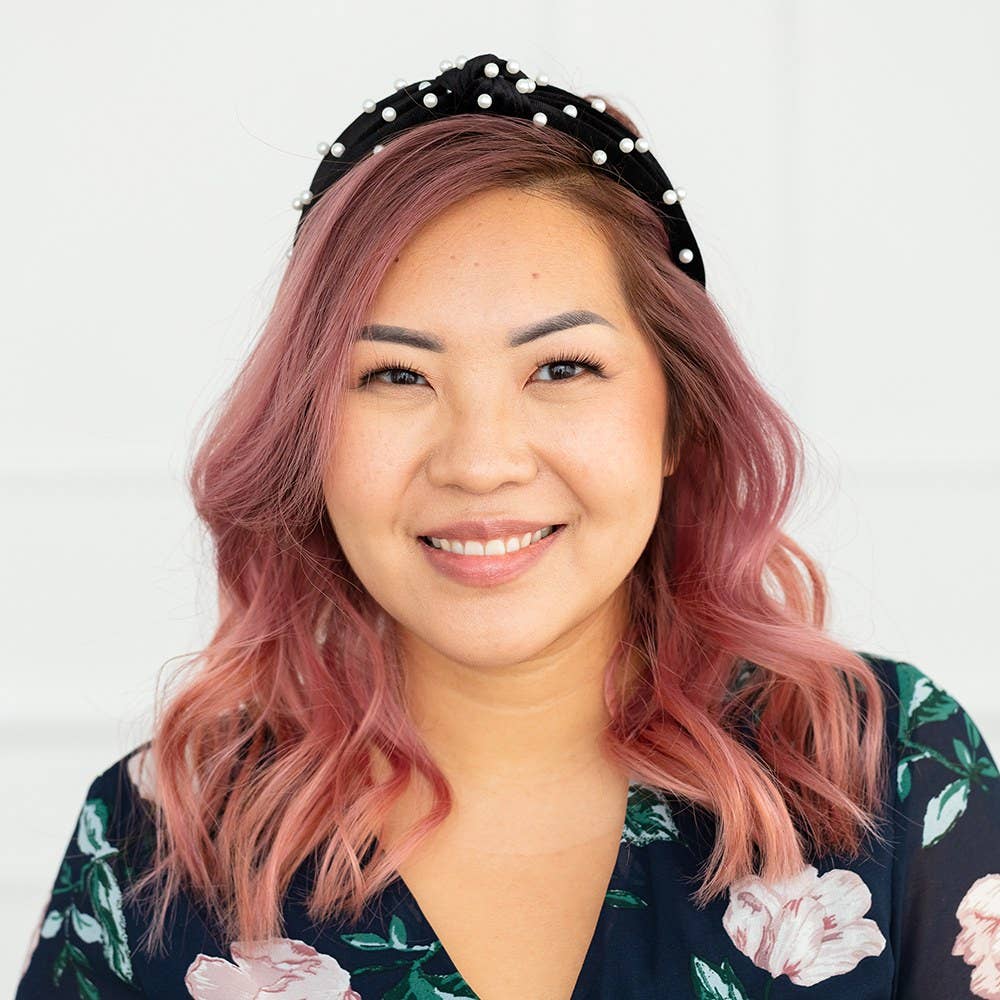 Wide Velvet & Pearl Knot Headband - Black