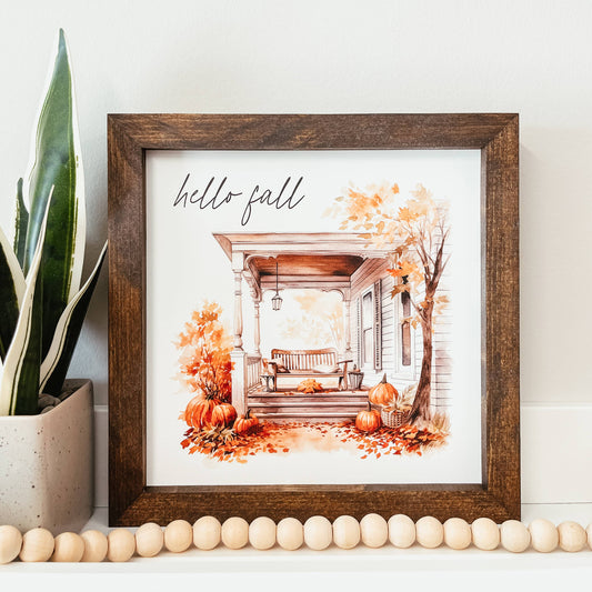 Hello Fall Framed Wood Sign