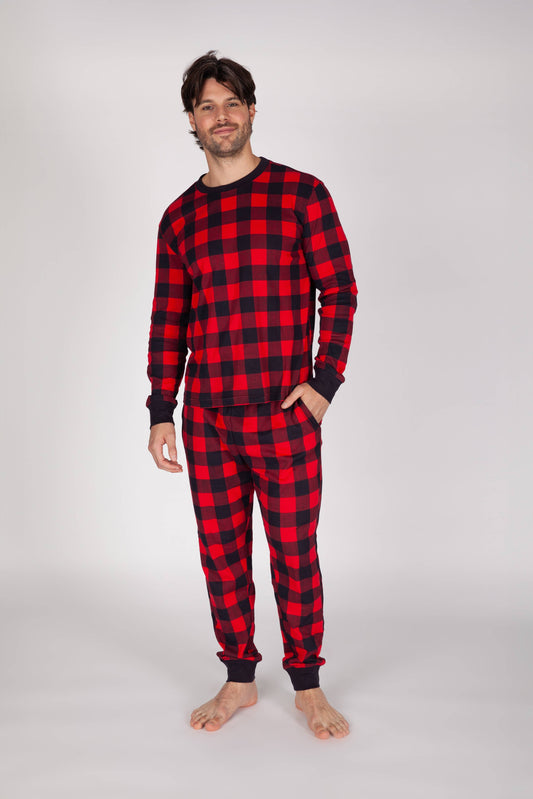 Men's Cotton Pajama Set in Red Buffalo Plaid