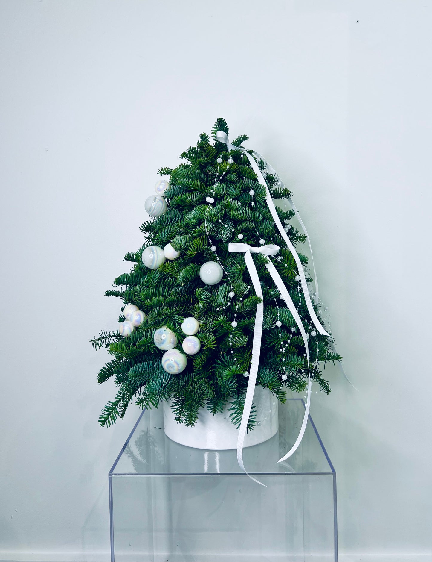 Winter White Ribbon Mini Christmas Tree