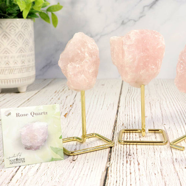 Small Rose Quartz on Gold Metal Stand - Rose Quartz Décor