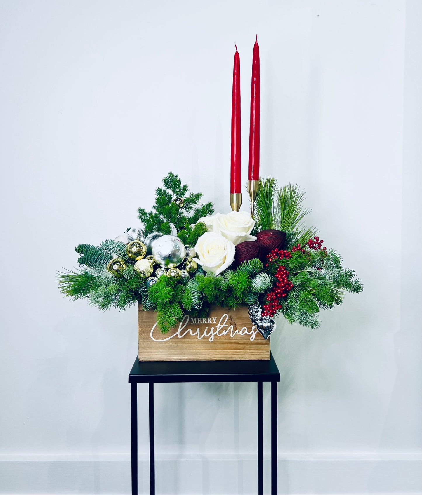 Merry Christmas Wood Box Centerpiece