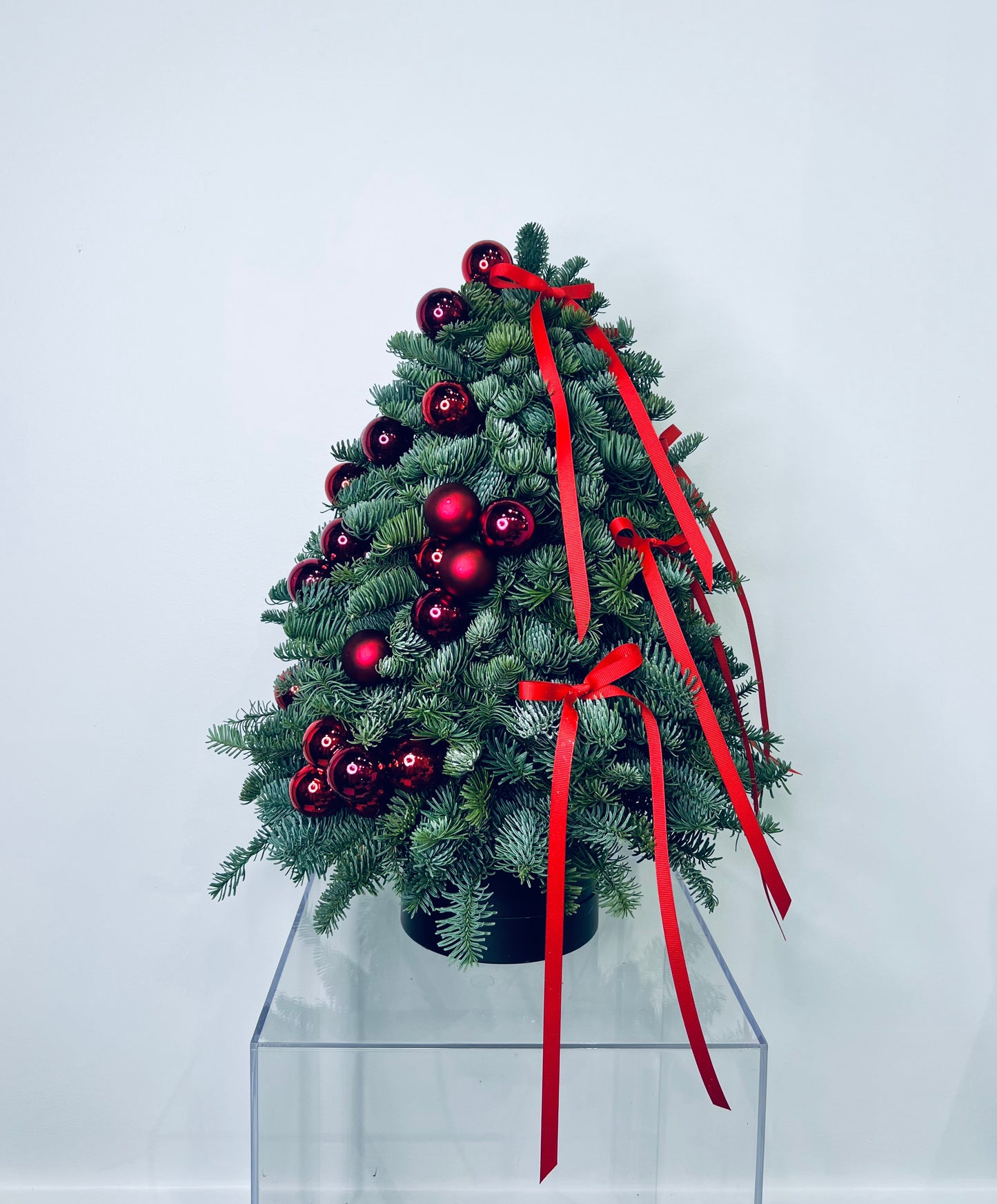 Scarlet Red Ribbon Mini Christmas Tree