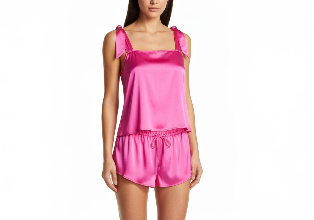 Glossy Satin Silk Shoulder Tie Cami Set