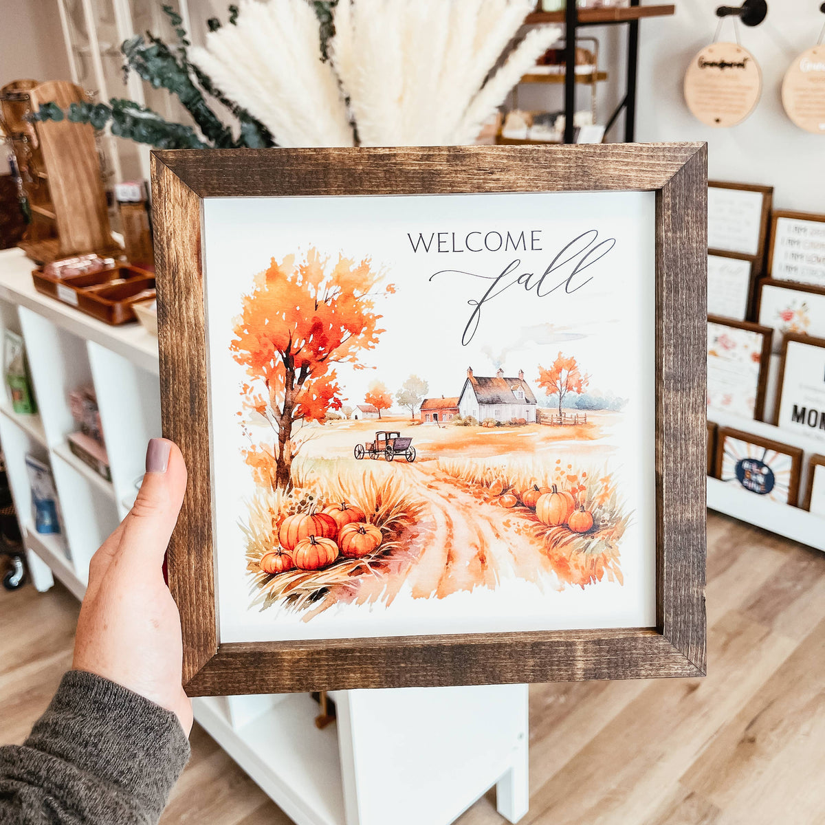 Welcome Fall Framed Wood Sign