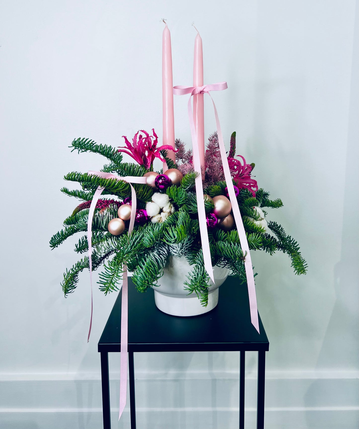 Pink Candle Holiday Arrangement