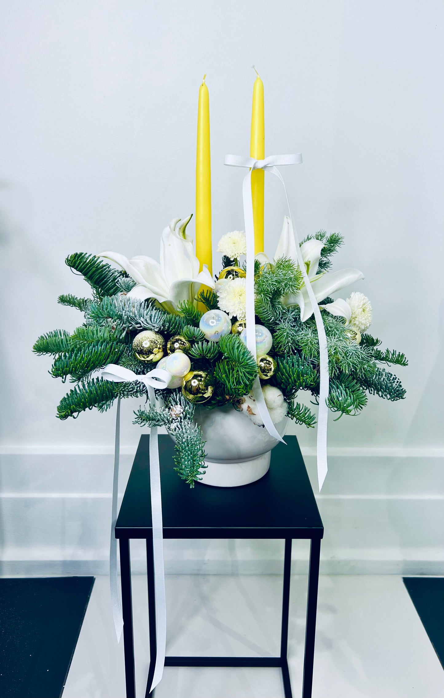 Yellow Candle Winter Lily Centerpiece