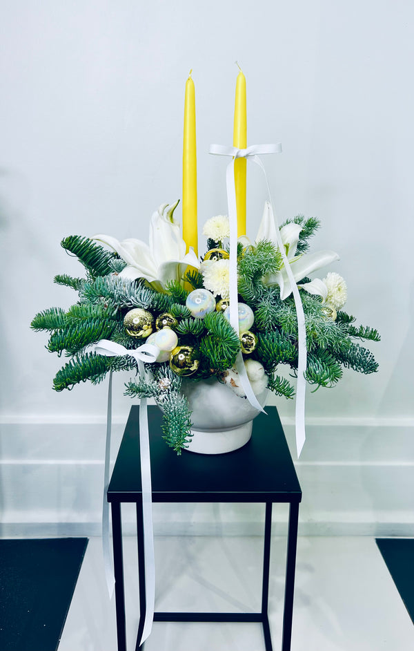 Yellow Candle Winter Lily Centerpiece