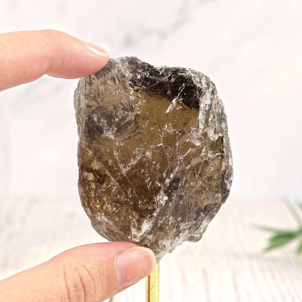 Small Smoky Quartz on Gold Metal Stand - Smoky Quartz Décor