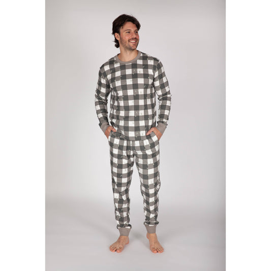 Men's Cotton Pajama Set in Lazy Bird Plaid