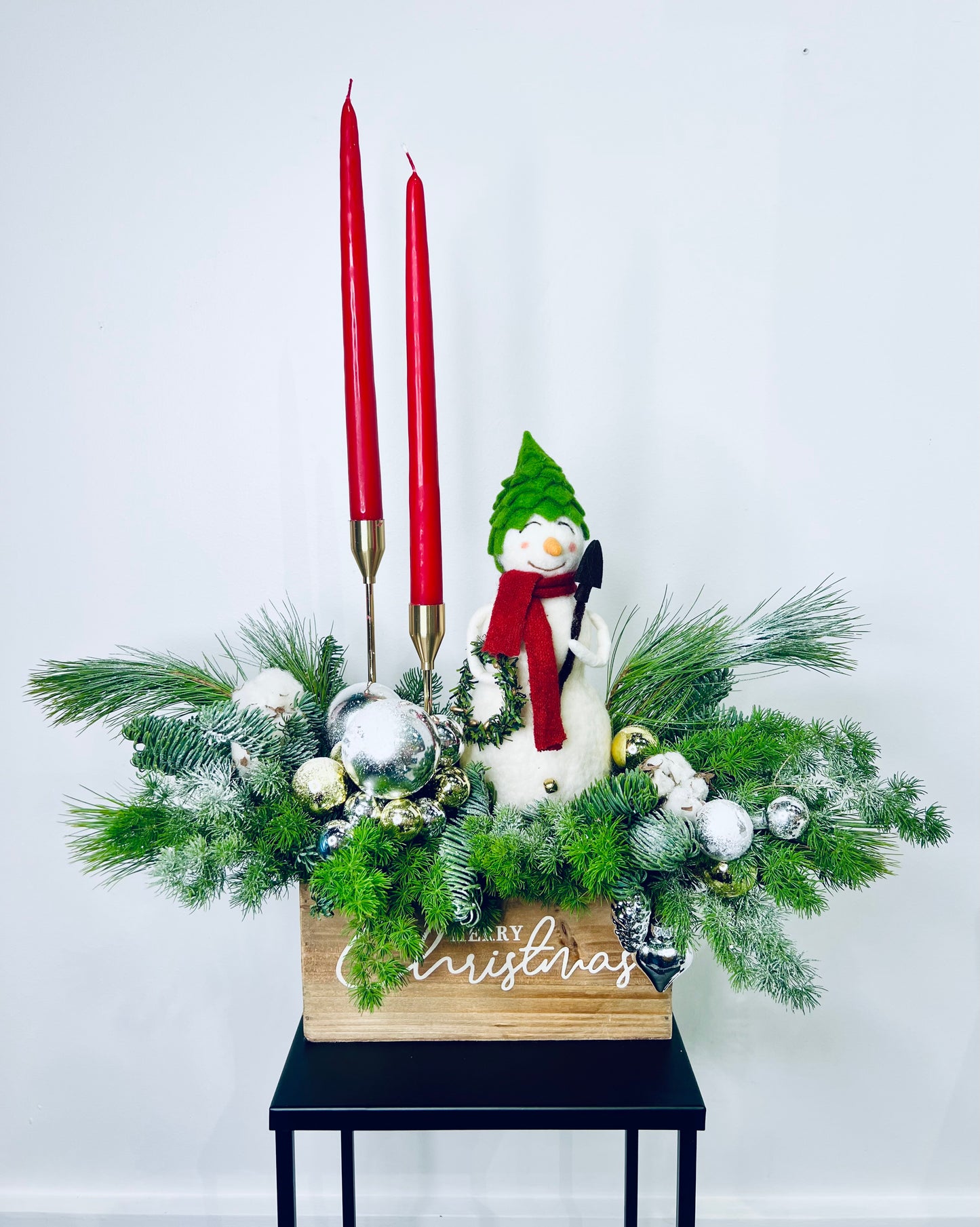 Snowman Christmas Wood Box Centerpiece