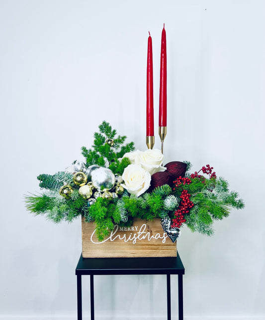 Merry Christmas Wood Box Centerpiece