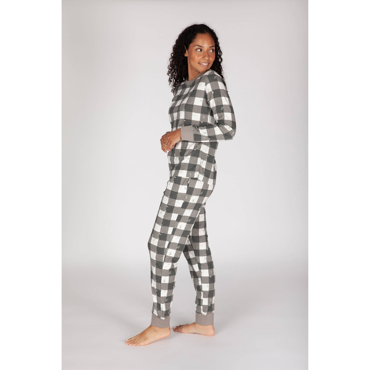 Women's Cotton Pajama Set in Lazy Bird Plaid