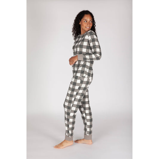 Women's Cotton Pajama Set in Lazy Bird Plaid