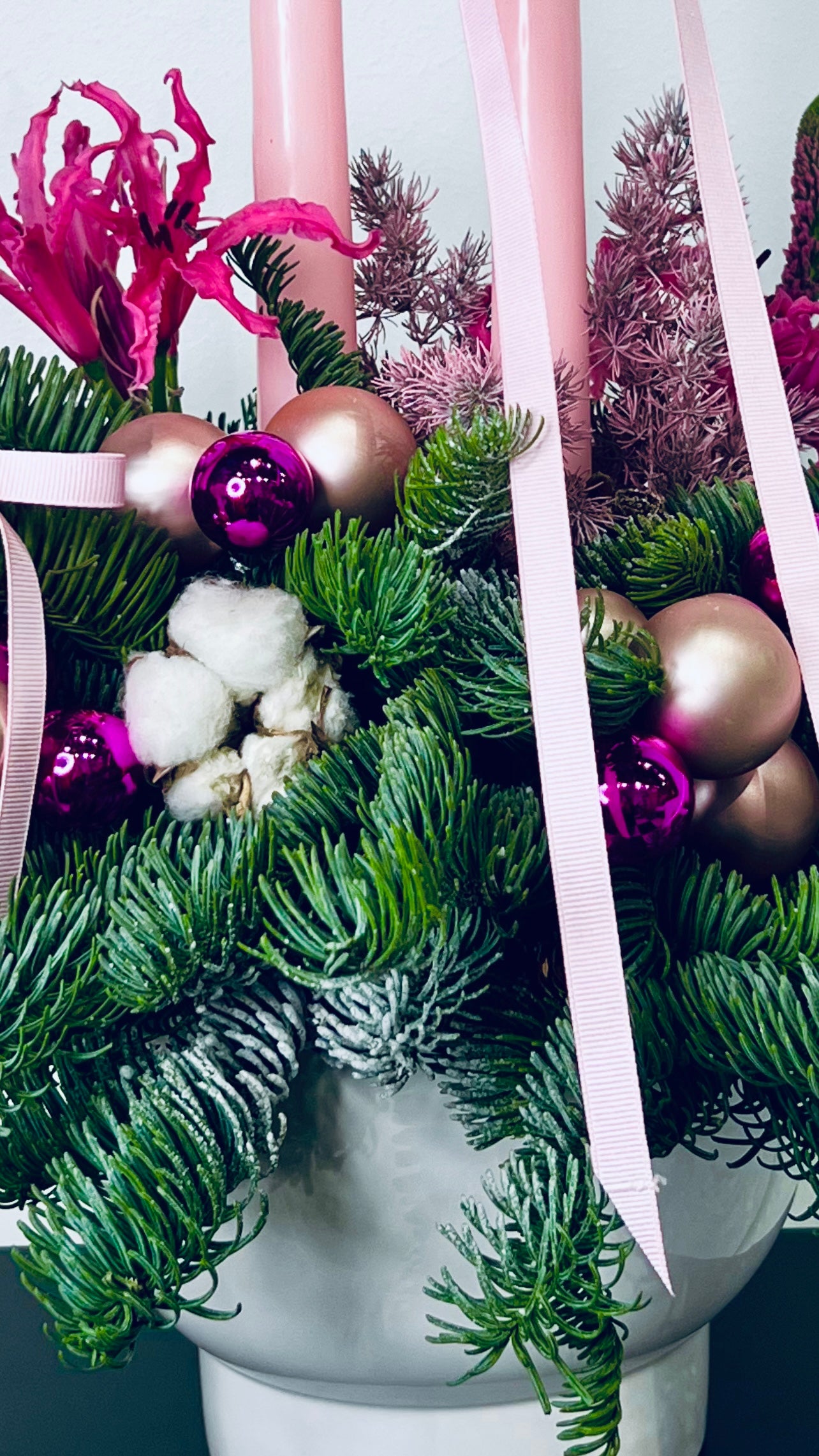 Pink Candle Holiday Arrangement