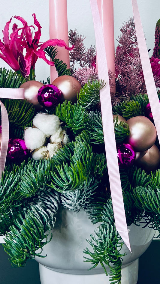 Pink Candle Holiday Arrangement