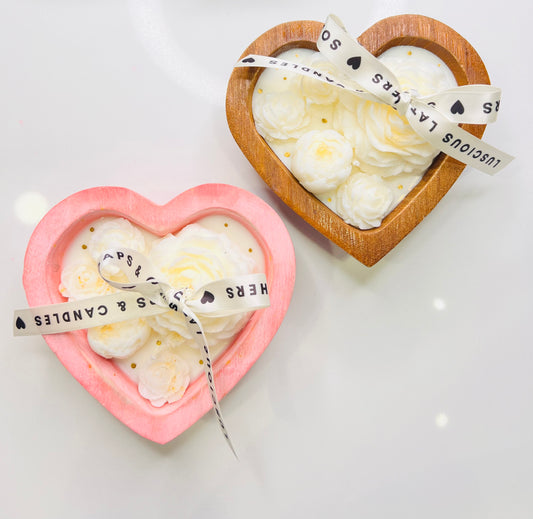 Wooden Bowl Heart Shaped Candle / Wax Melts