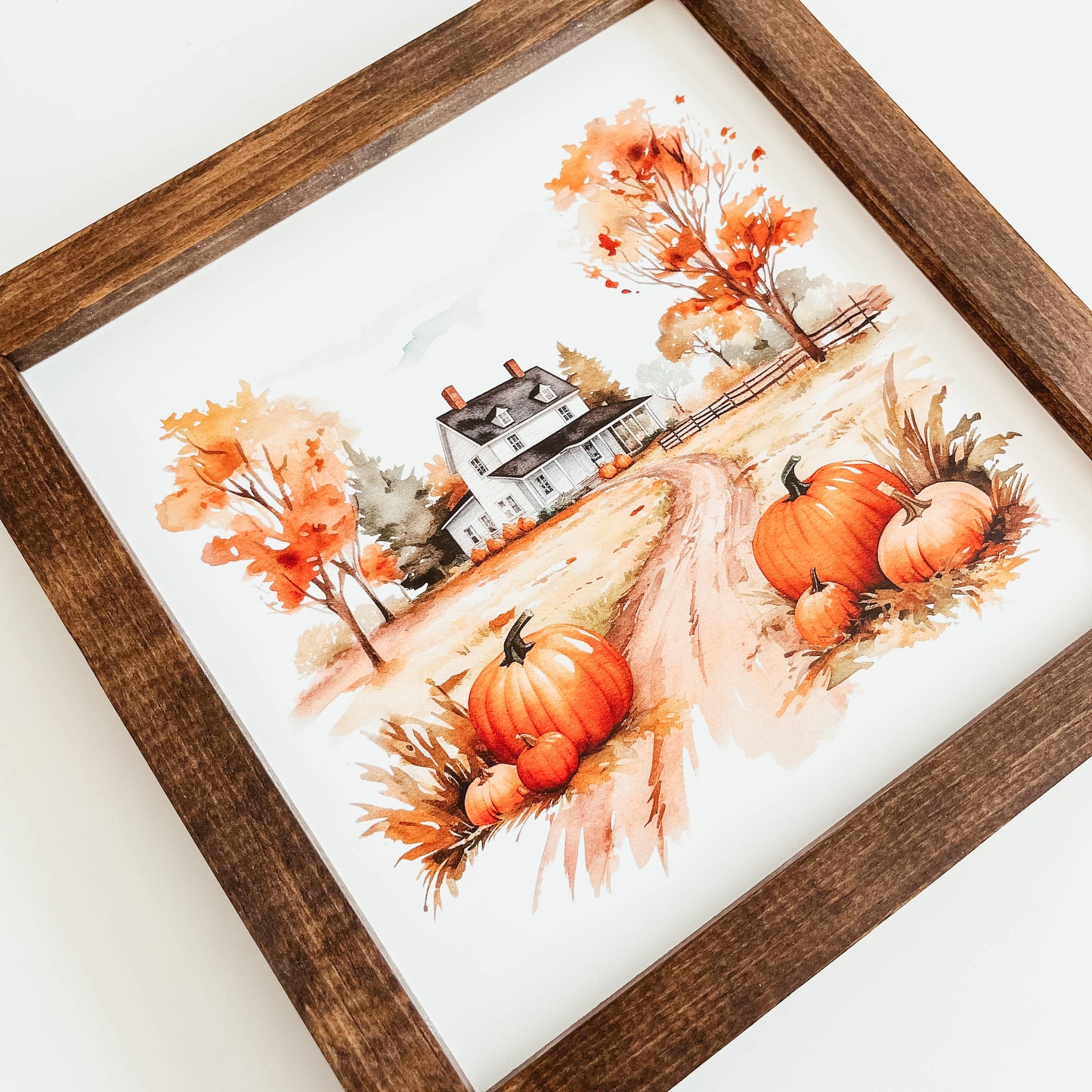 Watercolour Autumn Farm Framed Wood Sign