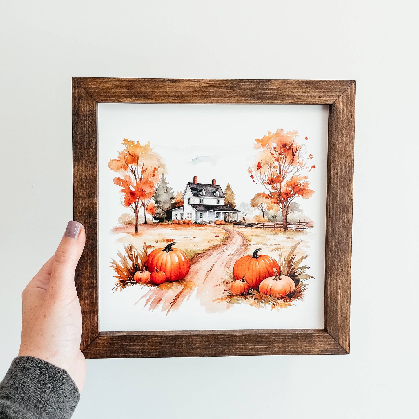 Watercolour Autumn Farm Framed Wood Sign