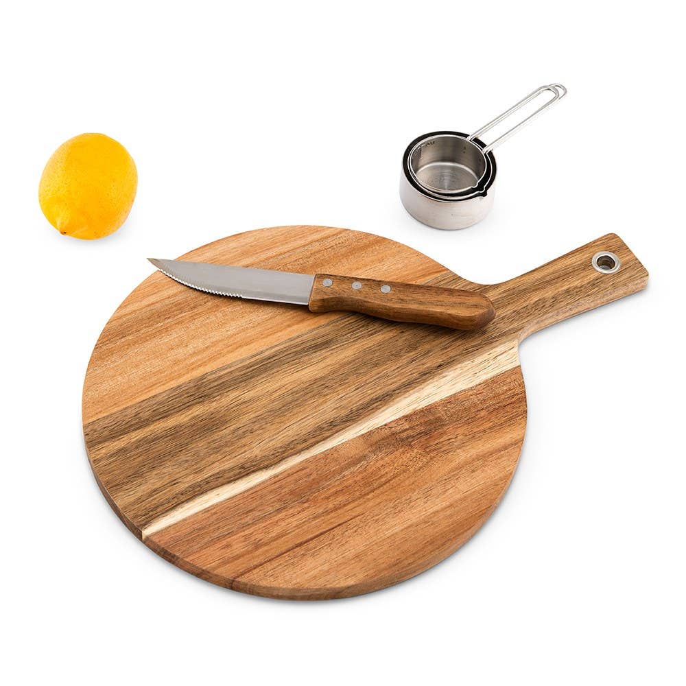 Wooden Round Cutting & Serving Board With Handle