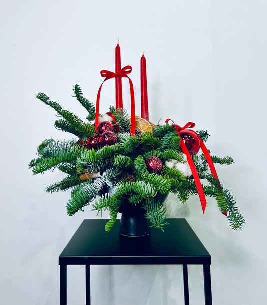 Red Berry Candle Bowl Arrangemen