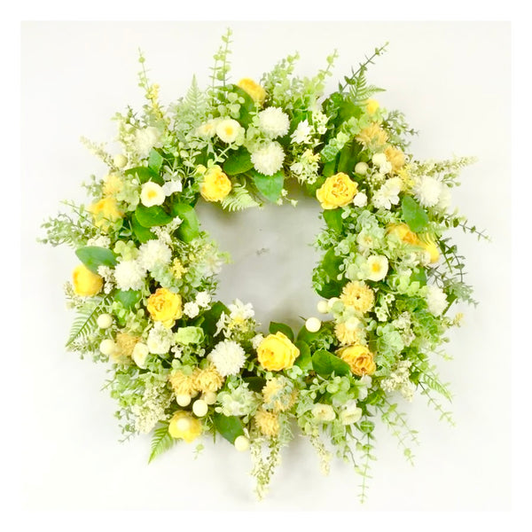 YELLOW AND WHITE FLOWERS FLORAL WREATH 23.5”